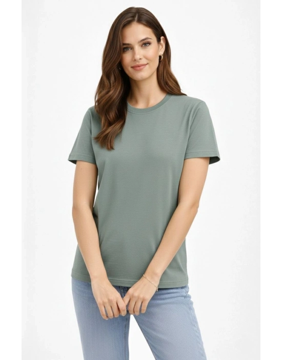 Kadın Bisiklet Yaka Yazlık Kısa kol Düz Tişört Regular Kalıp T-shirt - Mint Yeşili