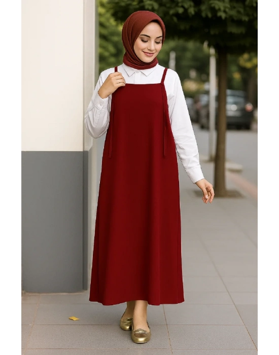Kadın Bordo Basic Ayarlanabilir Askılı Jile Elbise – Şık, Rahat ve 4 Mevsim Kullanıma Uygun