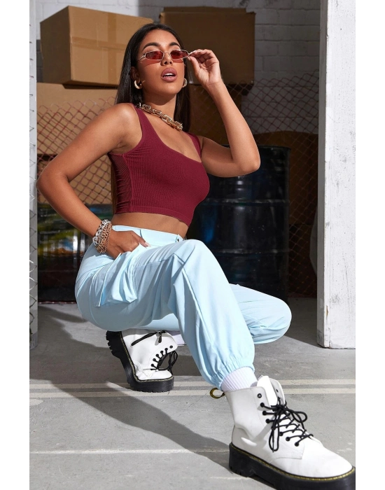 Kadın Bordo Kalın Askılı Crop Top Büstiyer