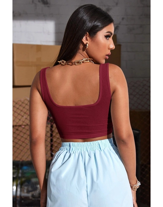 Kadın Bordo Kalın Askılı Crop Top Büstiyer – Modern ve Şık Tasarım