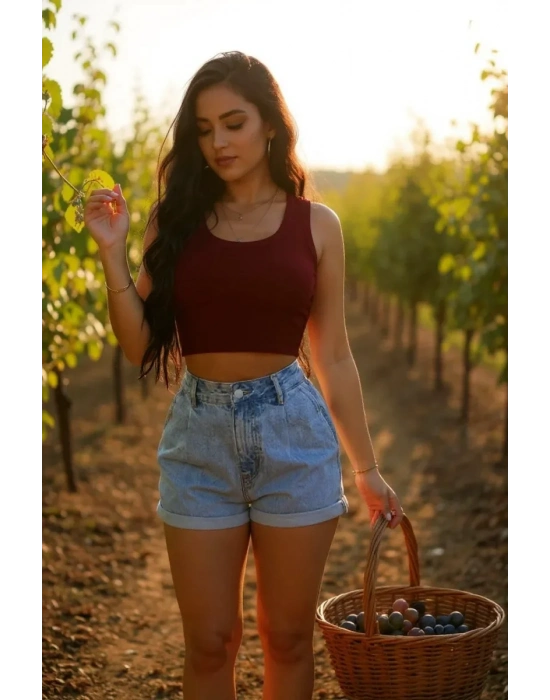 Kadın Bordo Kare Yaka Crop Top Bluz – Şık, Rahat ve Kolay Kombinlenebilir