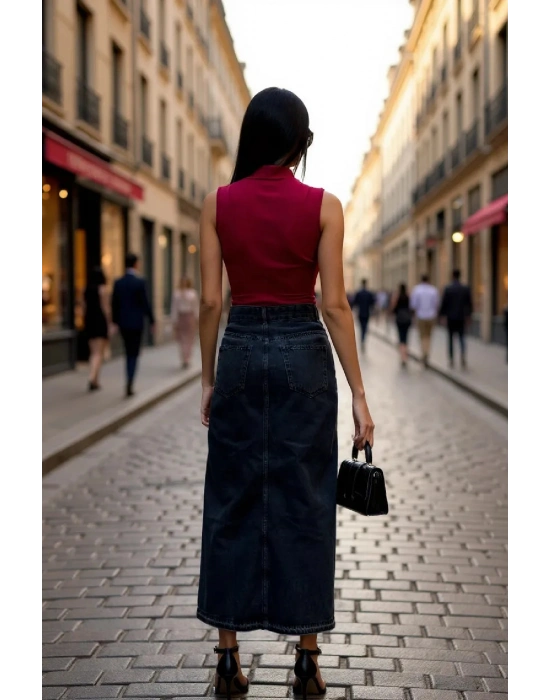 Kadın Bordo Kolsuz Balıkçı Yaka Basic Bluz