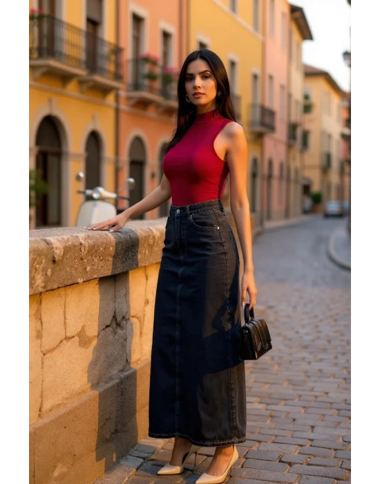 Kadın Bordo Kolsuz Balıkçı Yaka Basic Bluz