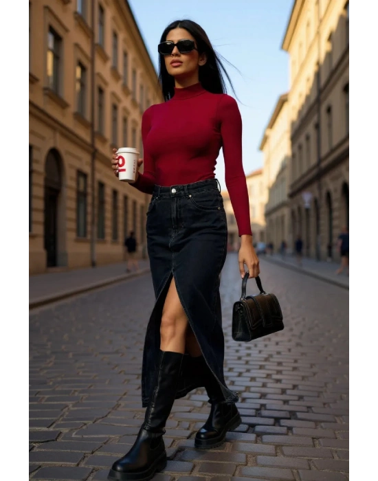 Kadın Bordo Kolsuz Balıkçı Yaka Basic Bluz