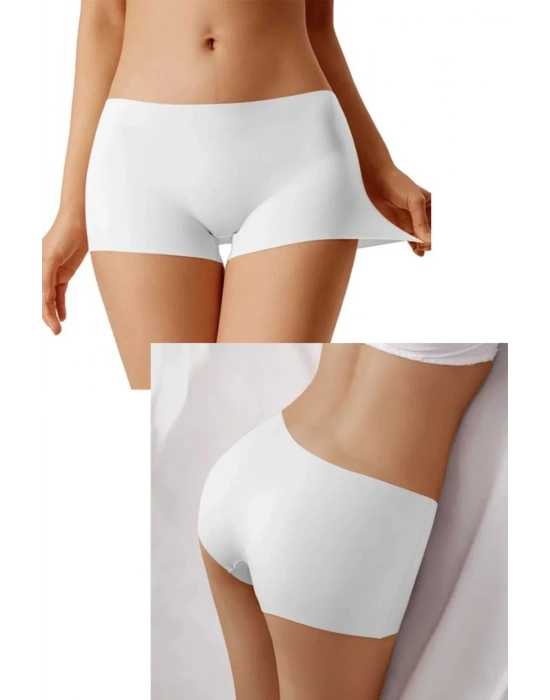Kadın Dikişsiz Görünmez İz Yapmaz Mini Şort Boxer Beyaz