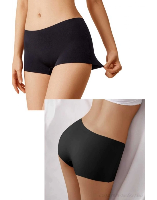 Kadın Dikişsiz Görünmez İz Yapmaz Mini Şort Boxer Siyah