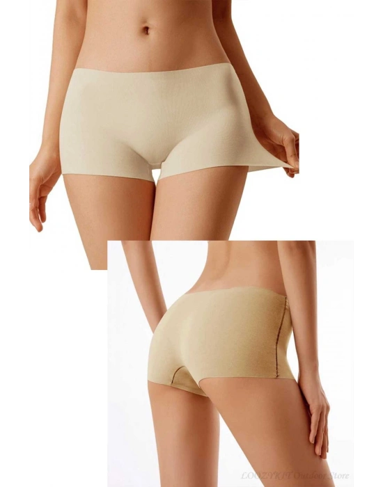 Kadın Dikişsiz Görünmez İz Yapmaz Mini Şort Boxer Ten