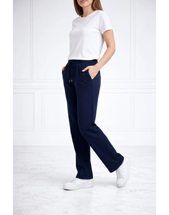 Kadın Düz Paça Beli Lastikli İpli Günlük Spor Eşofman Altı Rahat Fit - Lacivert