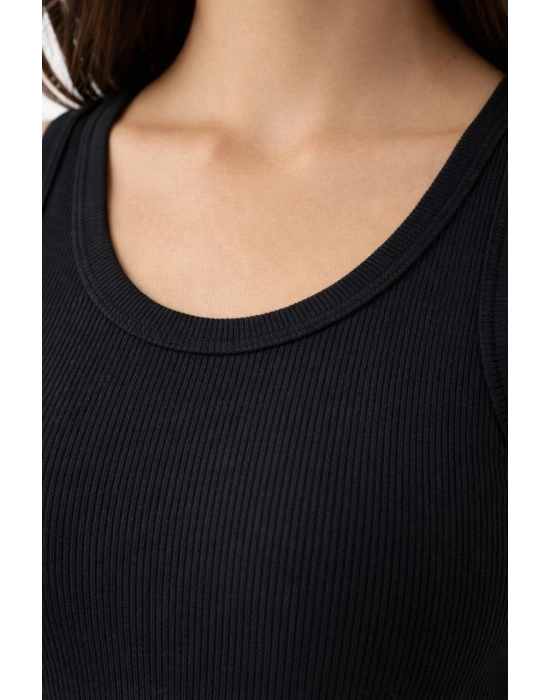 Kadın Fitilli Likralı Kaşkorse Atlet Vücuda Oturan Basic Şıklık - Siyah