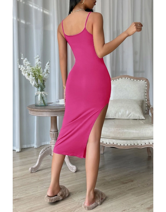 Kadın Fuşya Yırtmaçlı Diz Altı Vücüdu Saran Gecelik