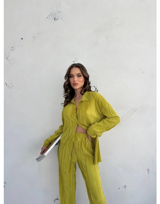 Kadın Gömlek Ve Pantolon Takım - Açık Yeşil