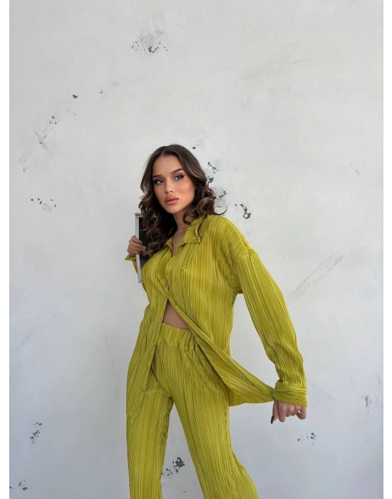 Kadın Gömlek Ve Pantolon Takım - Açık Yeşil