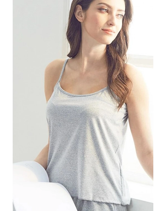 Kadın Gri Şortlu Penye Gecelik Takımı