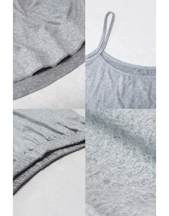 Kadın Gri Şortlu Penye Gecelik Takımı