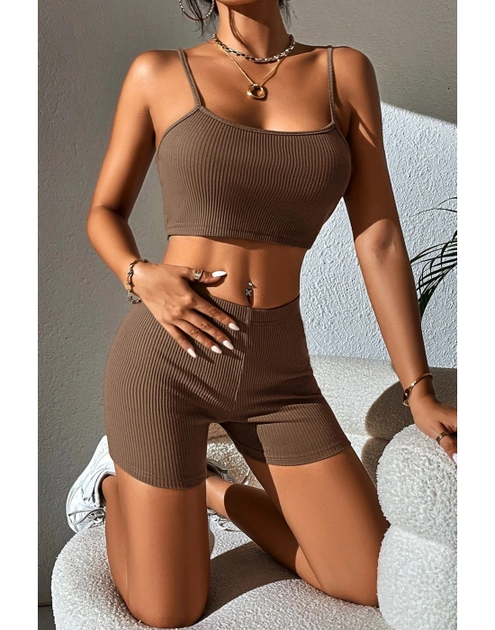Kadın Kahverengi Şortlu Kaşkorse Gecelik Takım