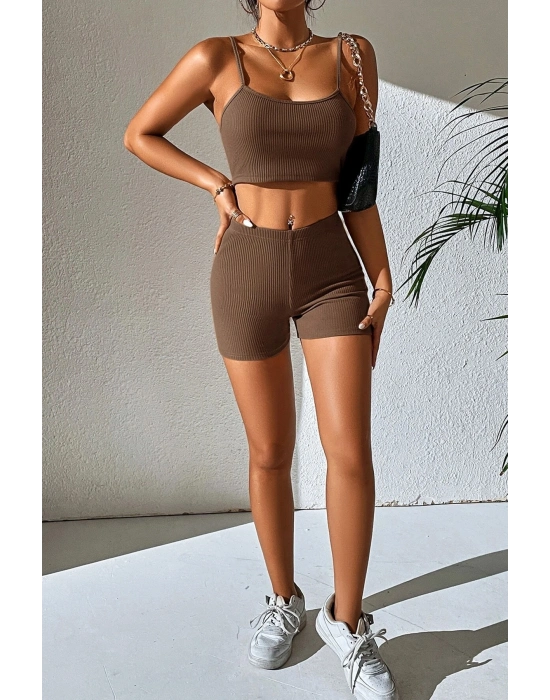 Kadın Kahverengi Şortlu Kaşkorse Gecelik Takım