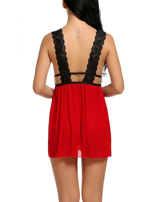 Kadın Kırmızı Dantelli Sırtı Açık Gecelik