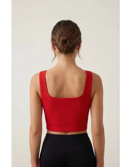 Kadın Kırmızı Kalın Askılı Crop Top Büstiyer – Modern ve Şık Tasarım