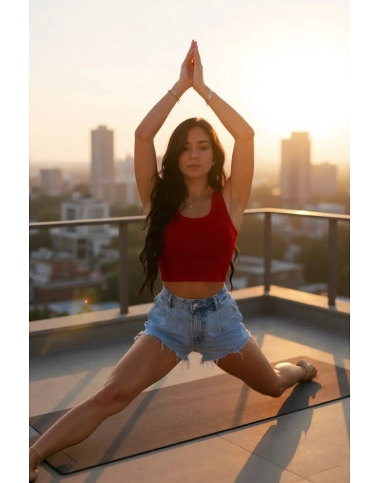 Kadın Kırmızı Kare Yaka Crop Top Bluz – Şık, Rahat ve Kolay Kombinlenebilir