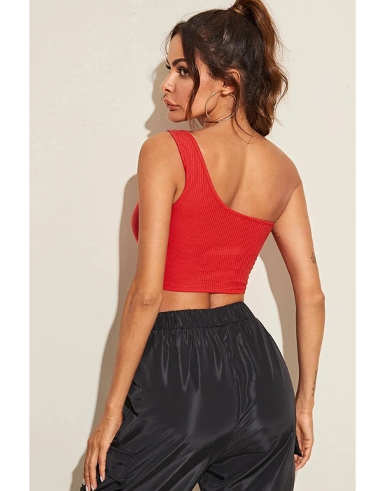 Kadın Kırmızı Tek Omuz Crop Büstiyer