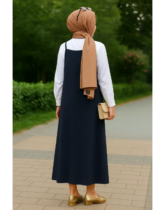 Kadın Lacivert Basic Ayarlanabilir Askılı Jile Elbise