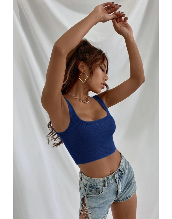 Kadın Lacivert Kalın Askılı Crop Top Büstiyer