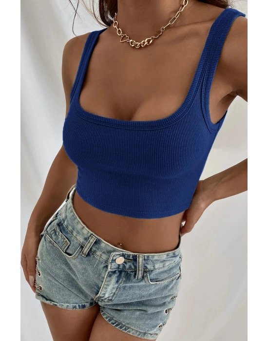 Kadın Lacivert Kalın Askılı Crop Top Büstiyer