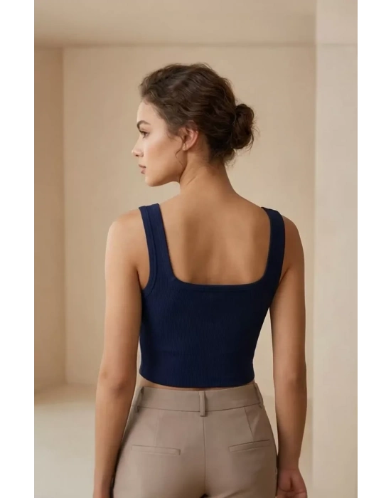 Kadın Lacivert Kalın Askılı Crop Top Büstiyer – Modern ve Şık Tasarım
