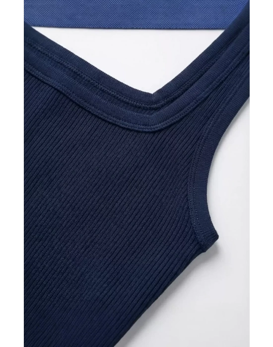 Kadın Lacivert Kalın Askılı Crop Top Büstiyer – Modern ve Şık Tasarım