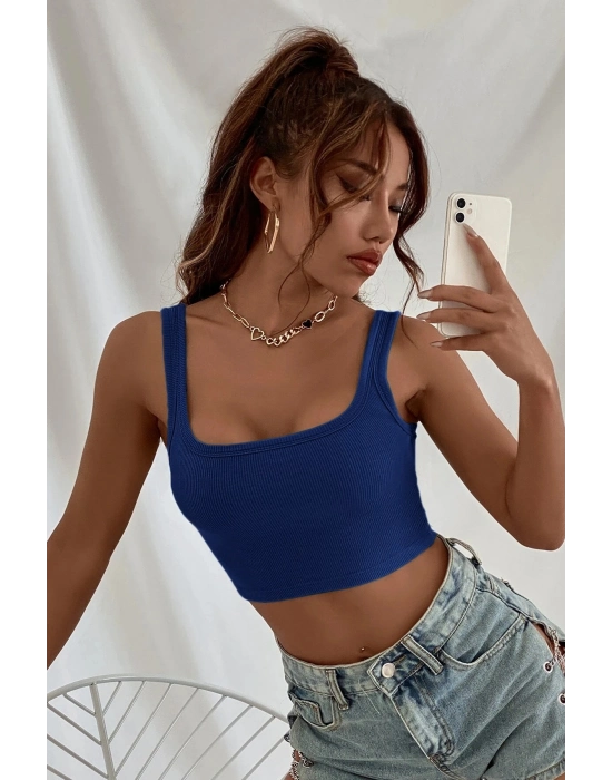 Kadın Lacivert Kalın Askılı Crop Top Büstiyer – Modern ve Şık Tasarım