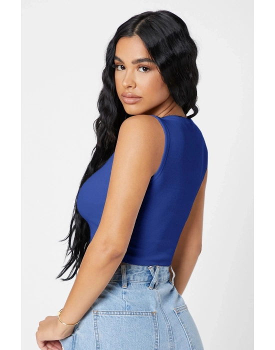 Kadın Lacivert Kare Yaka Crop Top Bluz – Şık, Rahat ve Kolay Kombinlenebilir