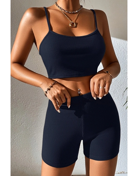Kadın Lacivert Şortlu Kaşkorse Gecelik Takım