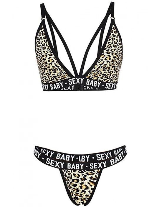Kadın Leopar Desenli Yazı Detaylı Ipli Sütyen Takımı