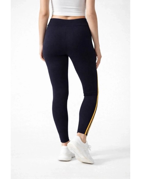 Kadın Likralı Yan Sarı Şeritli Detaylı Tayt - Siyah