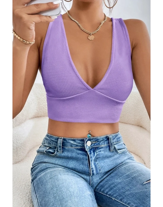 Kadın Lila Çapraz Sırt Detaylı Şık Crop Top Büstiyer
