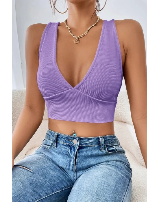 Kadın Lila Çapraz Sırt Detaylı Şık Crop Top Büstiyer