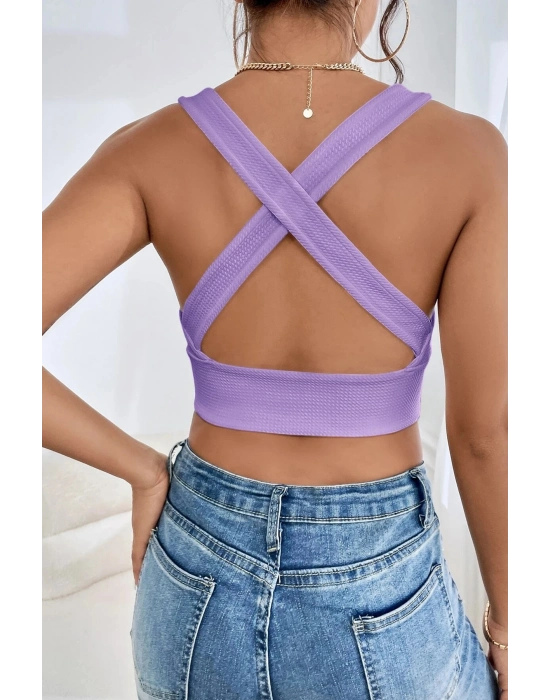Kadın Lila Çapraz Sırt Detaylı Şık Crop Top Büstiyer