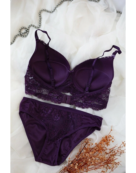 Kadın Mor Dolgulu Dantel Sütyen Ve Külot Takım