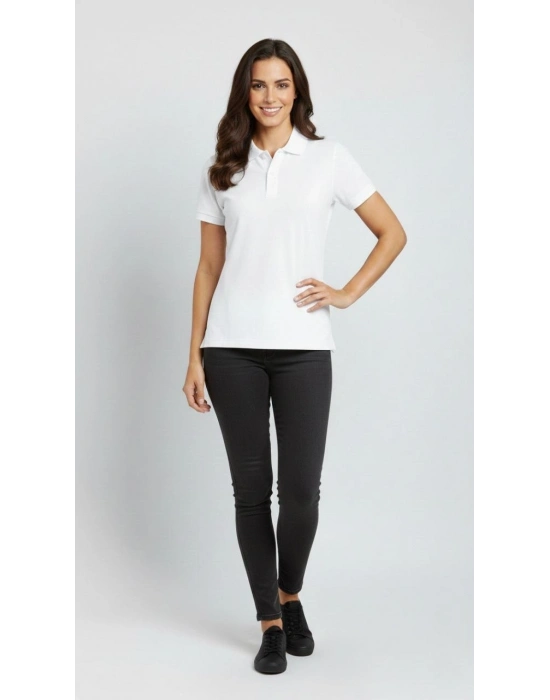 Kadın Pike Kumaş Düğmeli Yaka Regular Rahat Günlük Kısa kol Tişört T-shirt - Beyaz