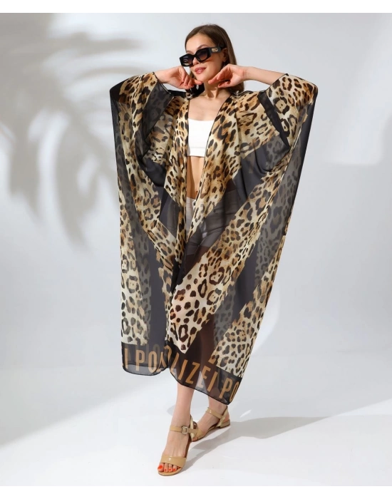 Kadın Rahat Kesim Şifon Kimono - Leopar