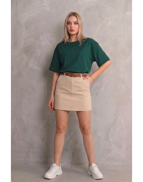 Kadın Regular Fit Tişört Bisiklet Yaka Yazlık Kısa Kol Basıc T-Shirt - Yeşil