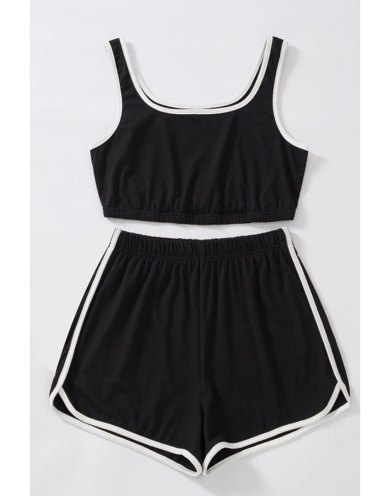 Kadın Siyah Askılı Crop Top ve Şortlu Gecelik Takım