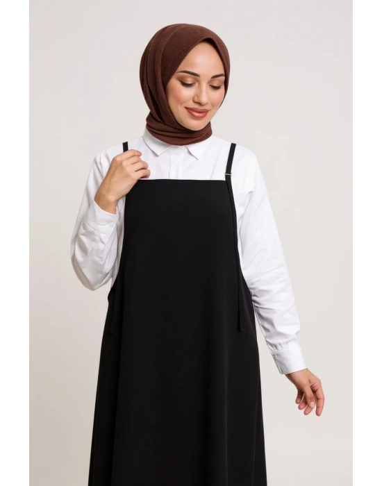 Kadın Siyah Basic Ayarlanabilir Askılı Jile Elbise – Şık, Rahat ve 4 Mevsim Kullanıma Uygun