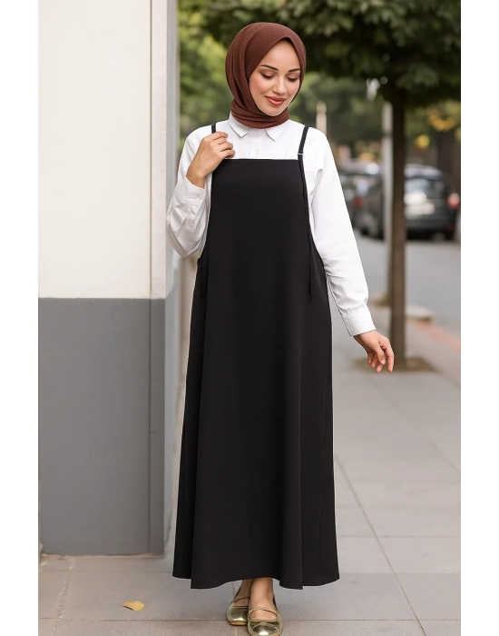 Kadın Siyah Basic Ayarlanabilir Askılı Jile Elbise – Şık, Rahat ve 4 Mevsim Kullanıma Uygun