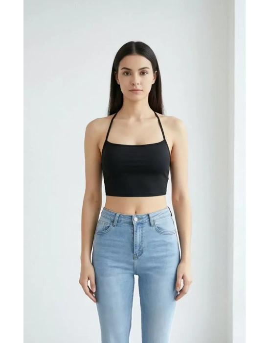 Kadın Siyah Belden Bağlamalı Şık Büstiyer – Modern ve Şık Tasarım