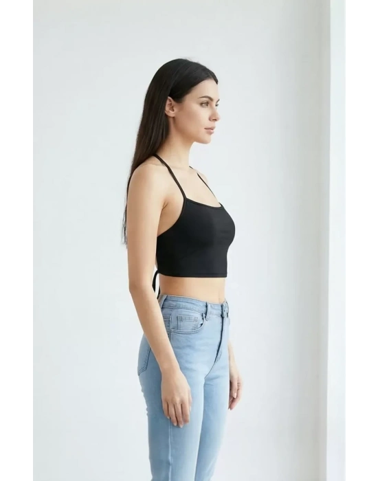 Kadın Siyah Belden Bağlamalı Şık Büstiyer – Modern ve Şık Tasarım