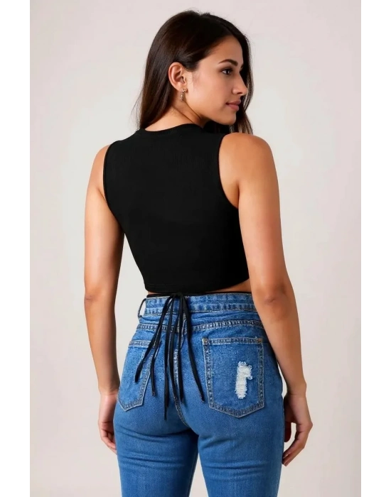 Kadın Siyah Çapraz Bağlamalı Crop Top Büstiyer – Modern ve Şık Tasarım