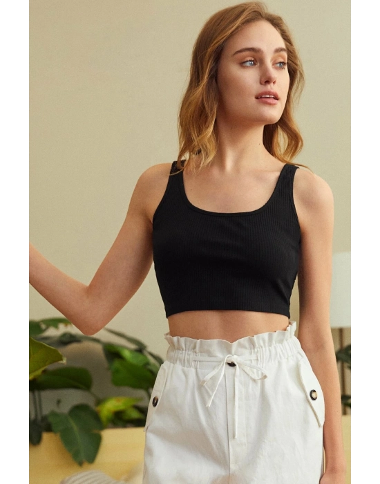 Kadın Siyah Kalın Askılı Crop Top Büstiyer