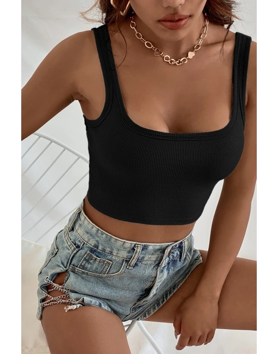 Kadın Siyah Kalın Askılı Crop Top Büstiyer