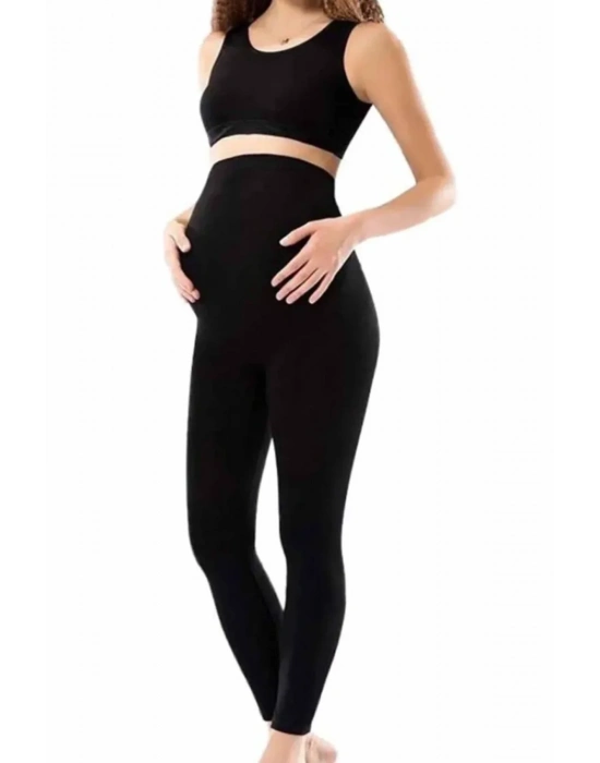 Kadın Siyah Penye Uzun Hamile Tayt - 3273A